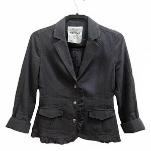 Anthropologie Charcoal Ruffle Trim Blazer